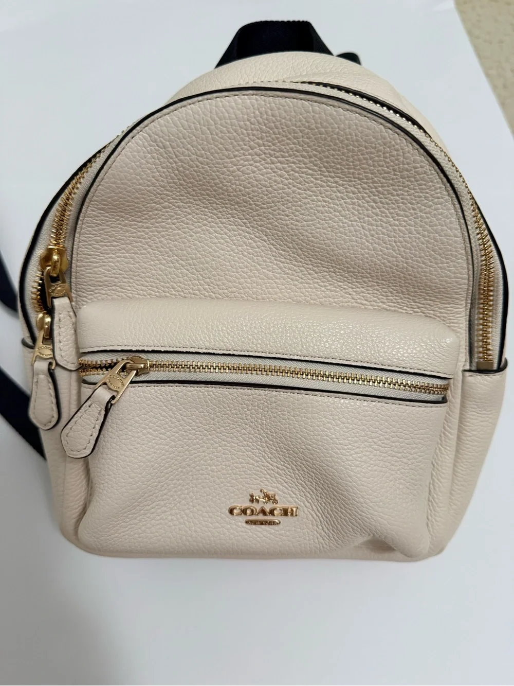 Coach Mini Pebbled Leather Backpack in Cream with Gold Hardware